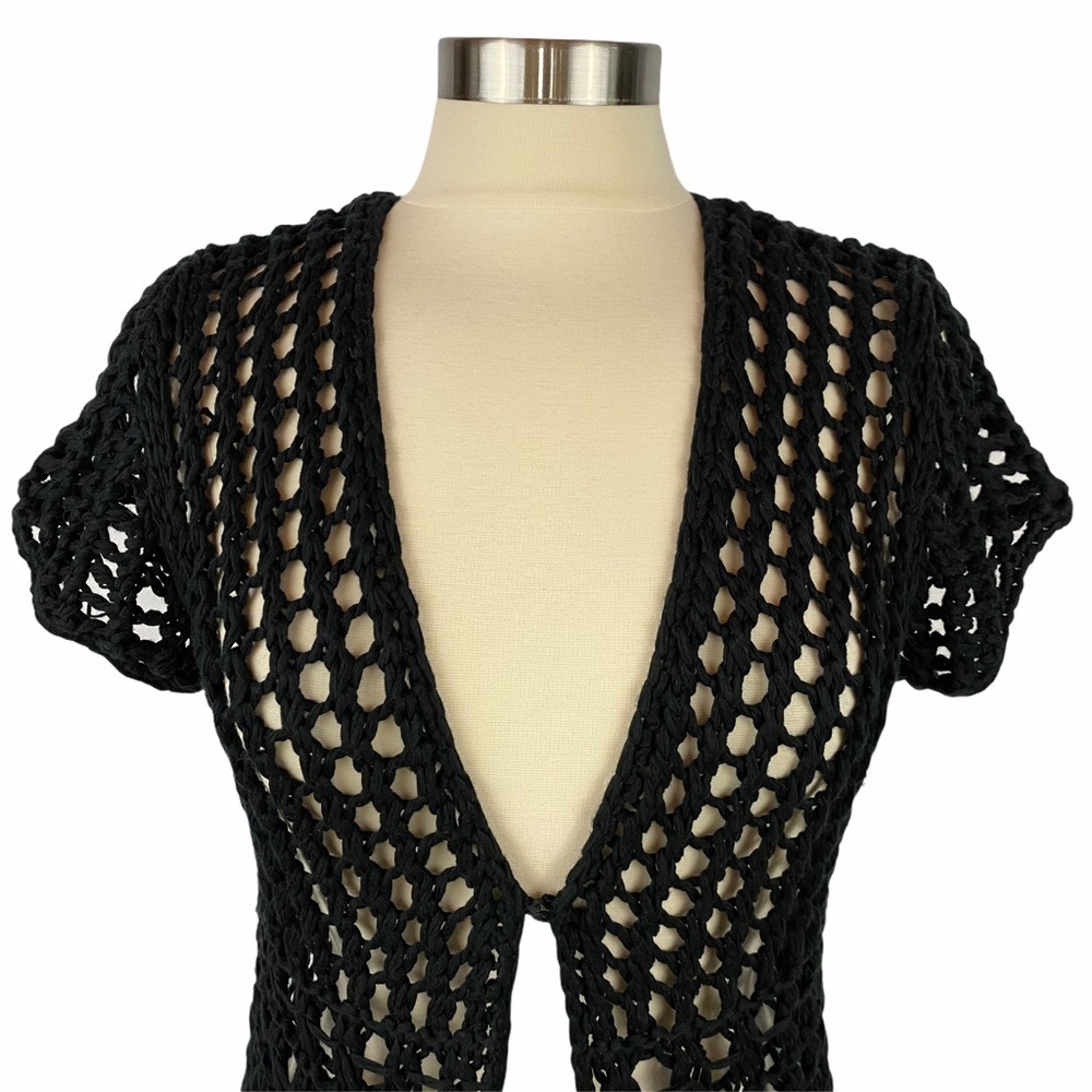 Vintage Boho Black Open Knit Vest M - Picture 2 of 6